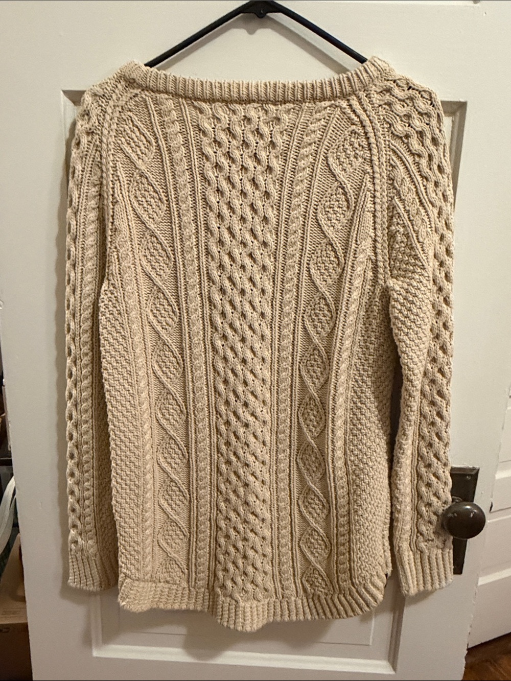 LL Bean Signature Cream Cable Knit Scoopneck Sweater - Picture 4 of 10